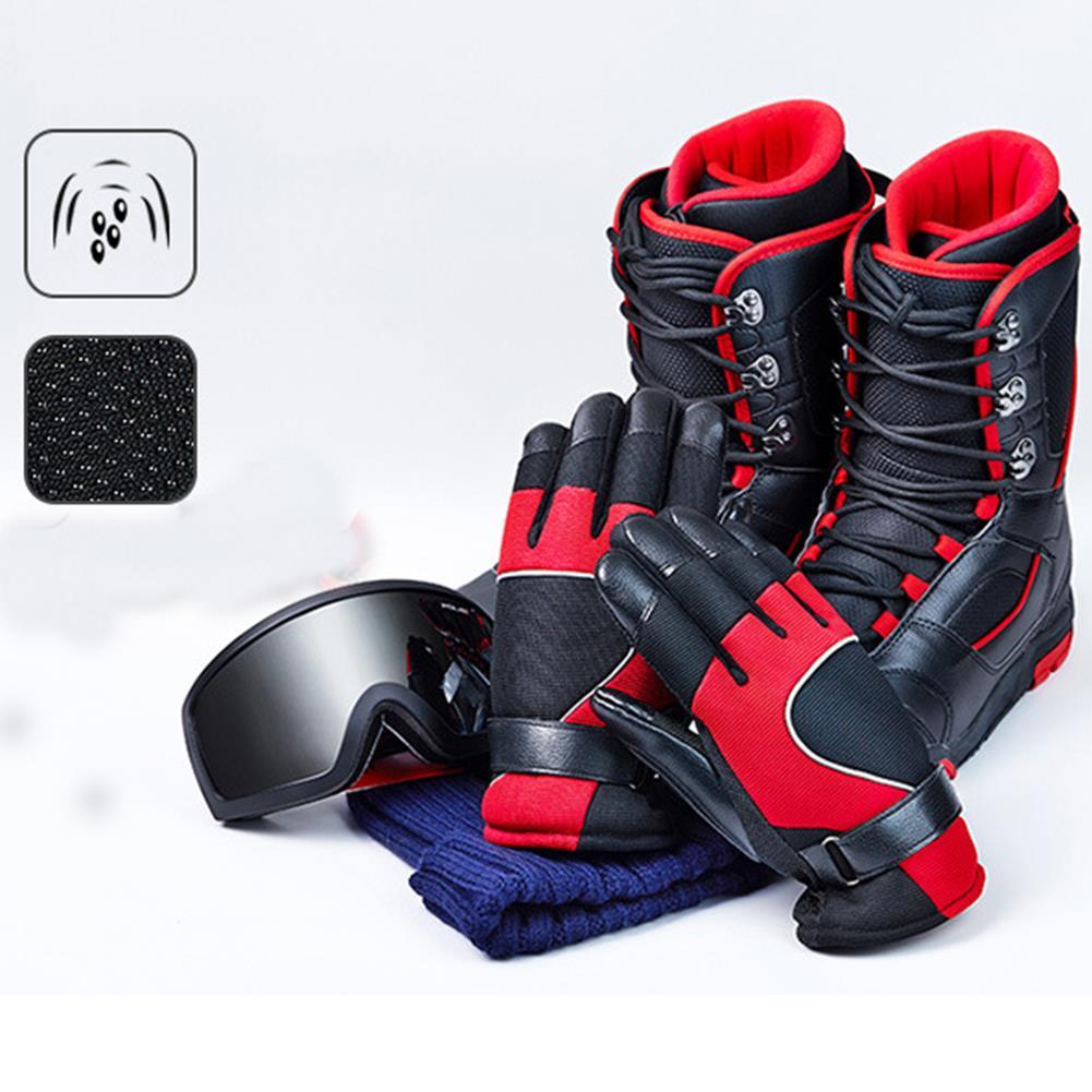 PJ02 Men Winter Windproof Anti-Slip Mittens Gloves Reflective Strip Leather Patchwork Fleece Warm