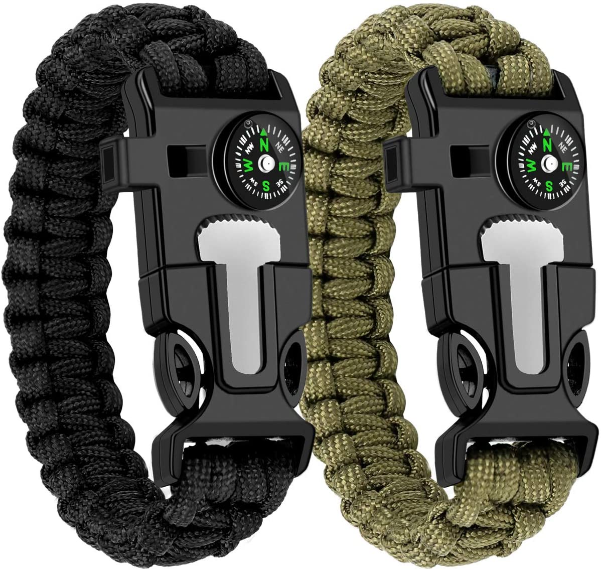 2 Pcs Emergency Bracelets Tactical Survival Gear with Compass Scraper