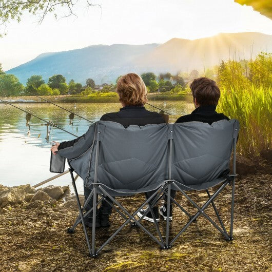 Folding Camping Chair with Bags and Padded Backrest-Gray - Color: Gray