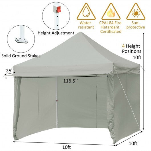 10 x 10 Feet Pop up Gazebo with 4 Height and Adjust Folding Awning-Gray - Color: Gray