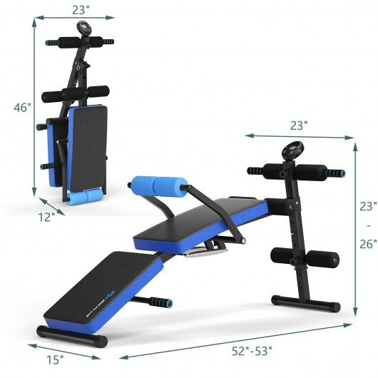 Adjustable Sit Up Bench with LCD Monitor-Blue - Color: Blue