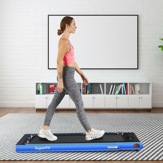 2 in 1 Folding Treadmill with Bluetooth Speaker Remote Control-Navy - Color: Navy