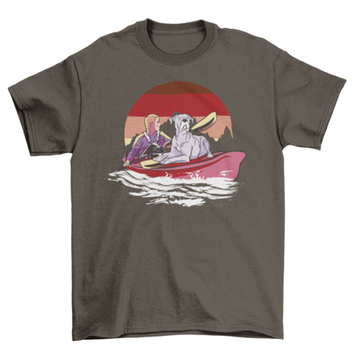 Dog and man in kayak t-shirt